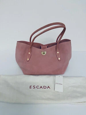 Bolso de Mano Escada Gamuza Tulipán Rosa/Dorado Mediano M 14.5" Hecho en Italia $1700 ¡NUEVO! Foto 1 de 4