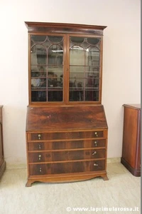 LIBRERIA ANTICA IN MOGANO CON RIBALTA - BUREAU BOOKCASE INGLESE PR.'900 VETRINA - Picture 1 of 1