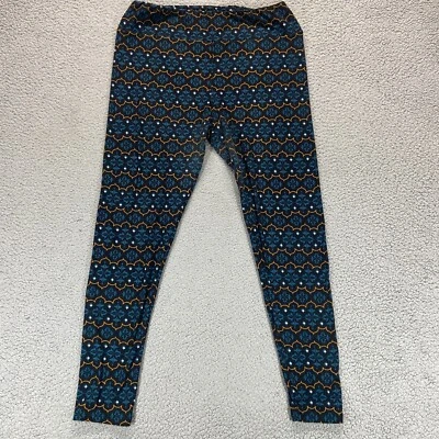 LuLaRoe Womens Tall Curvy Leggings Geometric Pattern Black Blue Gold One Size - Image 1 of 4