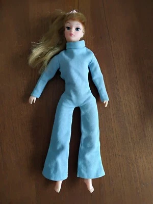 Uneeda 1969 DOLLIKIN 11" Action Girl ARTICULATED DOLL in Blue  Jumpsuit - Image 1 of 4