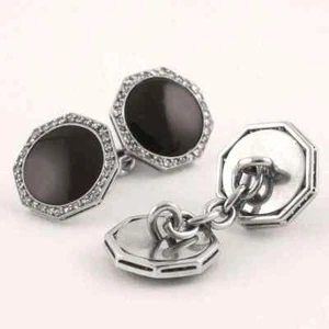 Art Deco 1.30 CT Black Onyx & White CZ Men's Double Sided Cuff Links In 925 SS - Picture 1 of 4