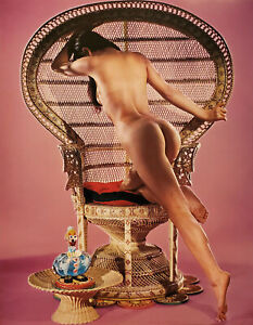 Chaise en osier nue fille japonaise fesses nues rose - 17" x 22" imprimé d'art