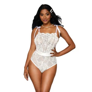 Dreamgirl Lingerie Eyelash lace, stretch lace and stretch mesh teddy White- 1... - Picture 1 of 5