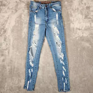 Pantalones de mezclilla VIP para mujer talla 5/6 (26X26) pierna ajustada desgastados elásticos azules usados - Imagen 1 de 13