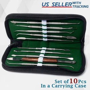 10 Pcs Stainless Steel Clay & Wax Sculpting Tool Set Pottery Carving Kit in Case - Picture 1 of 3