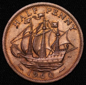 GREAT BRITAIN ~ 1960 ~ 1/2 Penny ~ RED/BROWN UNC Coin ☘️ W-#135 ☘️ - Picture 1 of 2