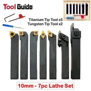 7pc 10mm 3/8" Indexable Tip Carbide Lathe Tool Set Metal Boring Turning Parting - Picture 1 of 6