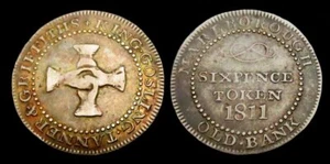 X026: 1811 George III Silber Sixpence Token: Marlborough alte Bank. Wilts.5 - Bild 1 von 3