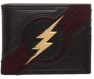Flash Superhero Lightning Bolt Metal Logo Black And Red Bi-Fold Wallet - Picture 1 of 1