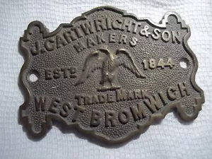 PLACA/PLACA SEGURA VINTAGE DE LATÓN J CARTWRIGHT & SON WEST BROMWICH - Imagen 1 de 4
