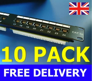 10X Cat 6 RJ45 Patchpanel 24-Wege/Port 19"" Netzwerk-Rack - Bild 1 von 1