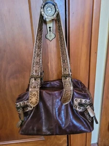 VTG Bebe Y2K Mahogany Brown Satchel Handbag Shoulder bag Gold Straps Studs RARE - Picture 1 of 11