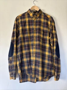 Mens Eden Park Checked Cotton Shirt Yellow Brown Size M - Picture 1 of 11