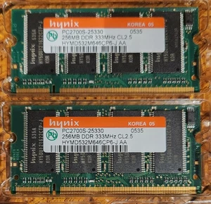2 X HYNIX KOREA 05 PC2700S-25330 0535 256MB DDR 333MHz CL2.5 HYMD532M646CP6-J AA - Picture 1 of 2