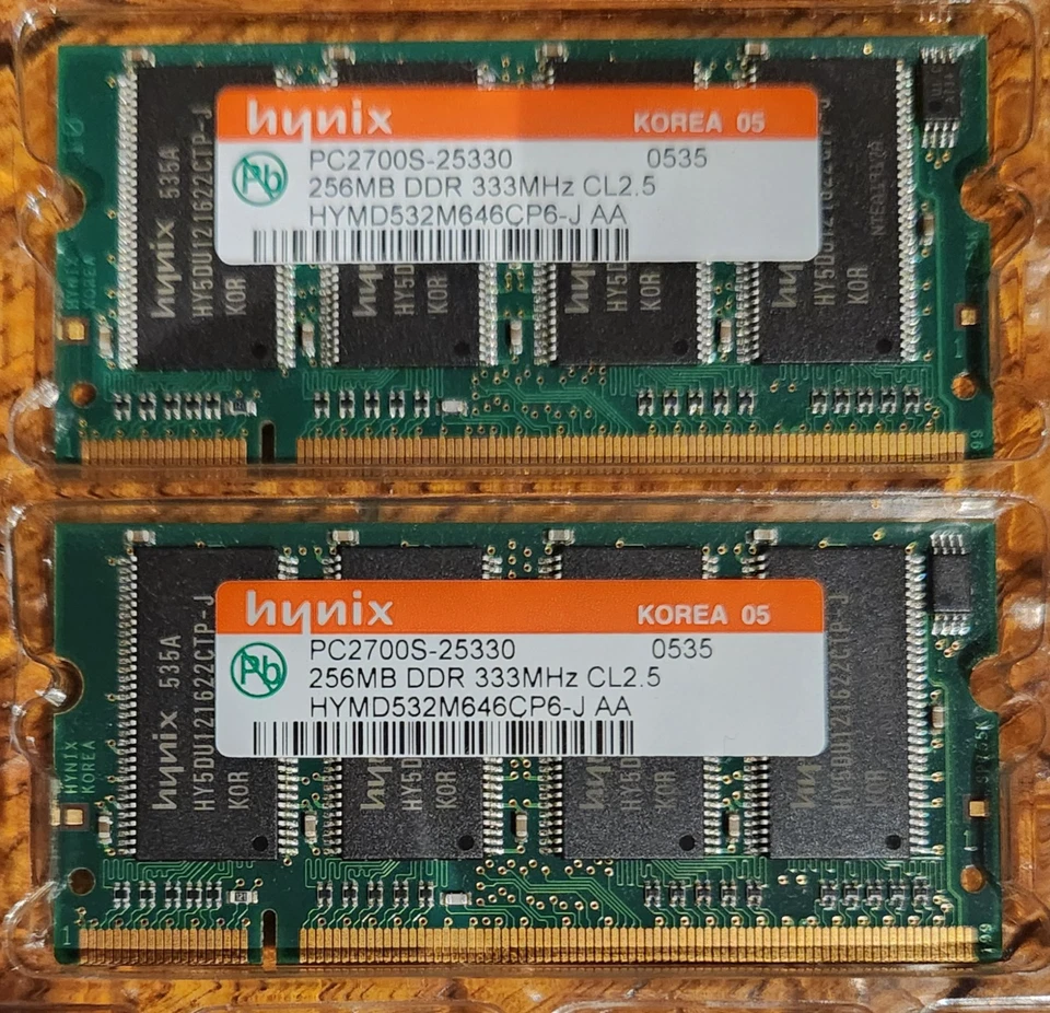 2 X HYNIX KOREA 05 PC2700S-25330 0535 256MB DDR 333MHz CL2.5 HYMD532M646CP6-J AA - Image 1 of 2