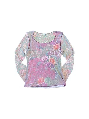 Top Manga Larga Vintage Y2K One World Floral Transparente Paisley Rosa Estrás M Foto 1 de 4