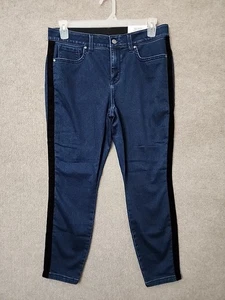 Soma Essentials Slimming 5 Pocket Jeans Women L Blue Dark Wash Velvet Stripe NEW - Picture 1 of 11