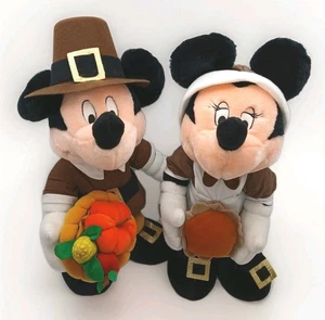Vintage 2000 Disney Mickey & Minnie Thanksgiving Pilgrims Plush Set 16" Figures - Picture 1 of 23