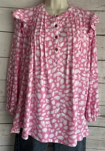 Crown & Ivy Top sz XXL Pink White Long Sleeve Ruffle Trim Elastic Cuff - Picture 1 of 7