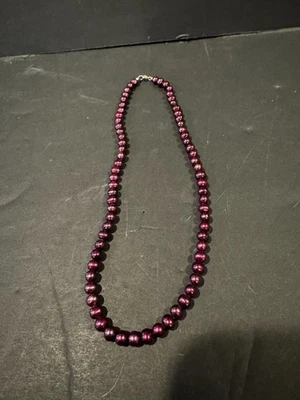 "Collar de perlas moradas Merlot borgoña 925 vintage Estate de plata esterlina 17""" Foto 1 de 4