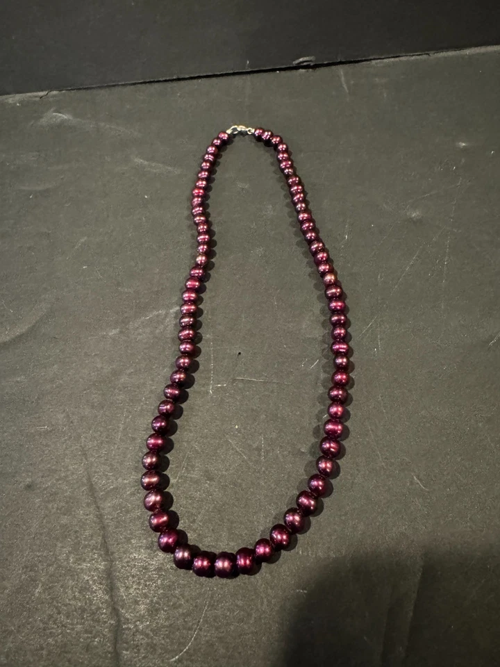 Colar de pérolas roxas vintage de prata esterlina 925 Borgonha Merlot 17"" - Imagem 1 de 4