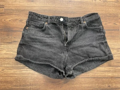 Womens Ladies Black Stretch Denim Shorts Size 14 UK By MONKI  - Image 1 of 4