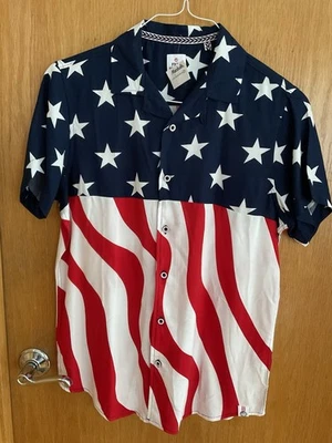 Men’s Free Planet Stars & Stripes Shirt ~ Red/White/Blue ~Small ~100% Rayon ~New - Image 1 of 4