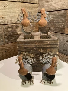 Set Of 4 Metal  Turkey Thanksgiving Napkin Rings/Holders Shabby Chic Farmhouse - Picture 1 of 4