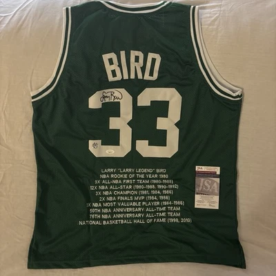 Larry Bird Signed Boston Celtics Custom Stat Jersey Beckett Witness & Bird Holo - Image 1 of 3