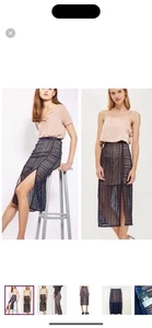 Topshop Geometric Lace Split Midi Skirt Navy Sz 6 NWT - Picture 1 of 9