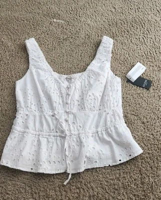 Guess Larisen Lace White Eyelet Top Large - Image 1 of 4