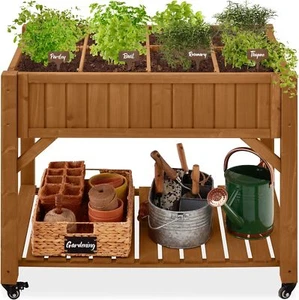 Best Choice Products Elevated 8 Pocket Herb Garden Bed,w/Lockable Wheels - Picture 1 of 7