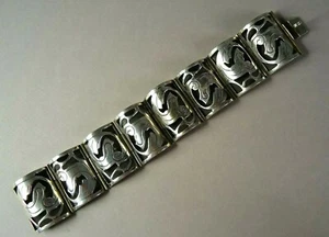 Rare Sterling Silver Shadow Box Panel Bracelet by Talleres Los Ballesteros, 7" - Picture 1 of 11