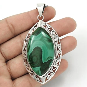 Donna Regalo Naturale Malachite 925 Argento Sterling Trendy Artigianale Handmade - Foto 1 di 8