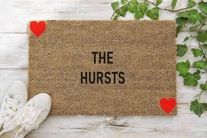 Personalised Coir Door / Floor Mat 40cm x 60cm Internal Coir With Red Hearts - Picture 1 of 6