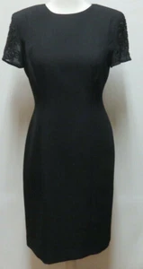 Donna Morgan VTG Black Embellished Fitted Lined Cocktail Dress Short Sleeve Sz 4 - Picture 1 of 10