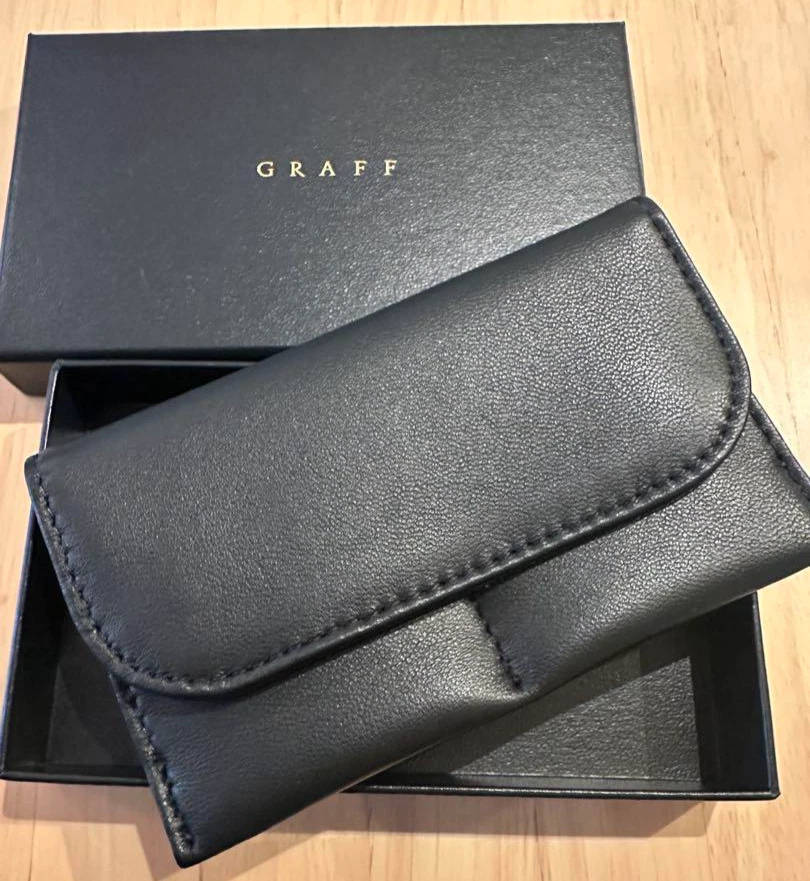 GRAFF Travel pouch Small Black Leather case Jewelry Accessory box 5.1in 3.1in - Image 1 of 1