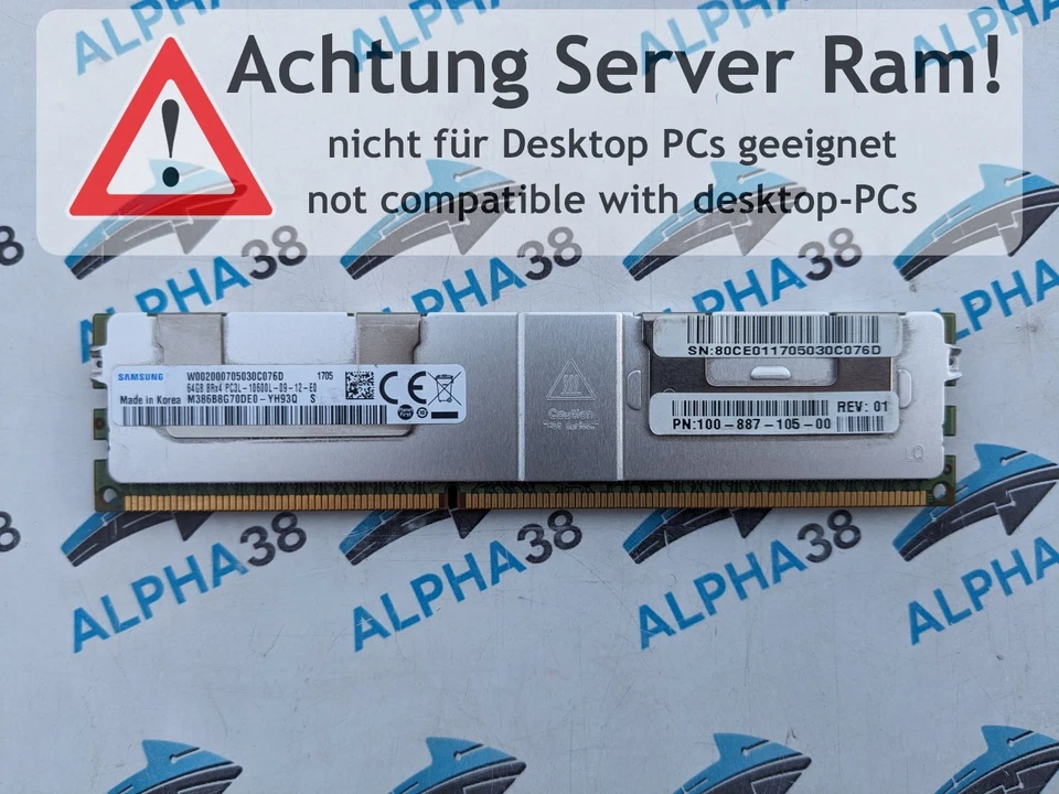 Samsung 64 GB DDR3-1333 PC3L-10600L M386B8G70DE0-YH9 8Rx4 1.35 V Server RAM - Immagine 1 di 1