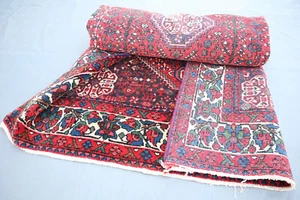 3x5 "Hand-Made Rich Red and Blue Tones with Traditional Geometric and Floral" - Picture 1 of 12