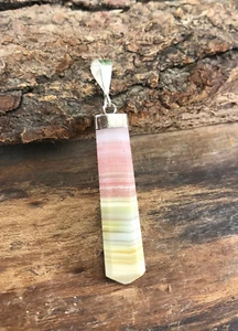 Pink Banded raw Pendant,Natural raw pendant,Sterling silver Pendant 24 Carat - Picture 1 of 6