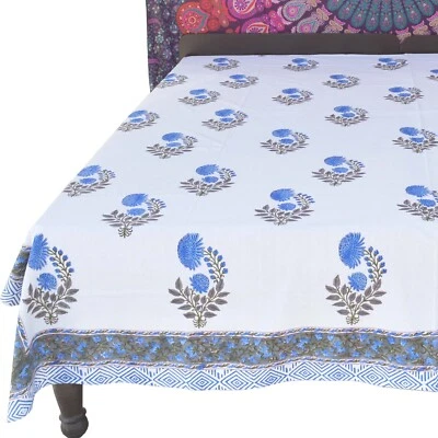 New Indian 100% Cotton Bed Sheet Hand Block Print Jaipuri Queen Size Bed Cover - Image 1 of 2