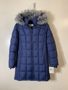 Michael Kors quilted detachable fur hood parka jacket danish blue NWT sz M - Picture 1 of 11