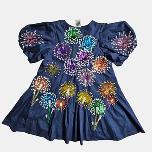 Queen of Sparkles Feuerwerk Perlen Pailletten Puffärmel Babydoll Minikleid S Art - Bild 1 von 9
