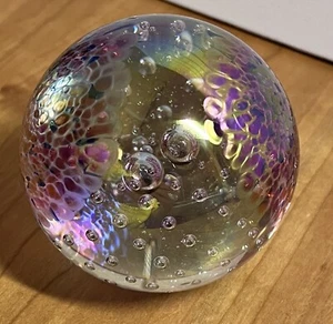 Glass Eye Studio Iridescent Controlled Bubbles Paperweight GES 95  3" Diameter - Picture 1 of 6