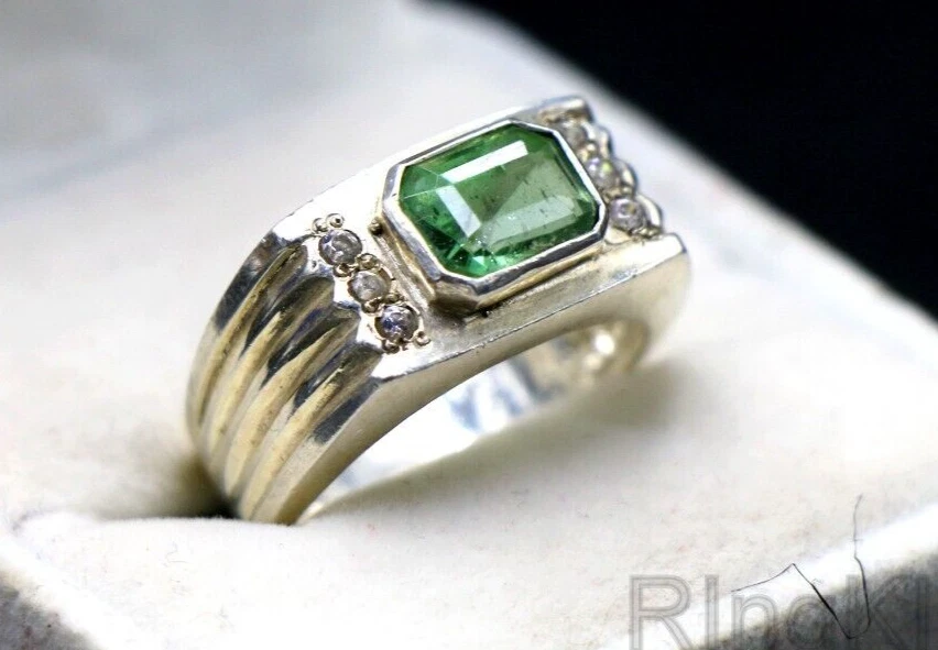 Anillo de apatita verde para hombre regalo para esposo plata de ley 925 tallas 5-15 hecho a mano Foto 1 de 4