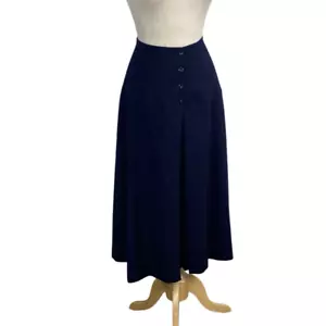 Pseudonyms M VTG 14 Navy Wool Skirt Pleated 1980s Midi Dark Academia Career - Picture 1 of 10