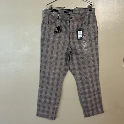 Tommy Hilfiger Tribeka Skiny Stretch Technology Plaid Black White Pants 16 NWT  - Image 1 of 4