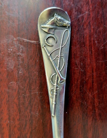 Mechanics Equestrian Sterling 5 1/2" Souvenir Spoon Hunting Horse Racing .62oz Cover