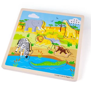 Rompecabezas de sonido temático safari de madera Bigjigs Toys, juguetes sensoriales - 6 piezas - Imagen 1 de 6
