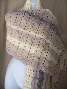 BEIGE MULTI COLOR SHAWL WRAP HAND MADE CROCHET - Bild 1 von 5